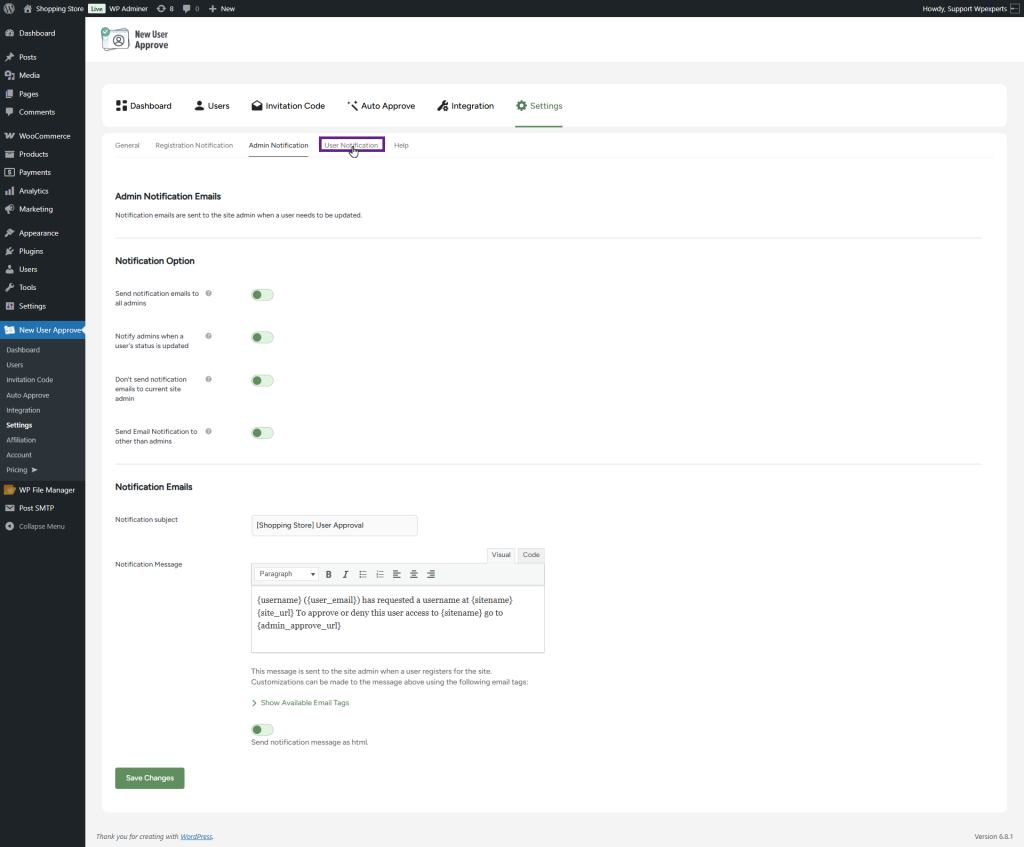 User Notification Documentation – New User Approve