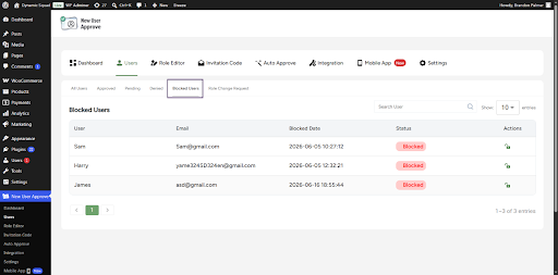 Blocked Users list in new user approve plugin